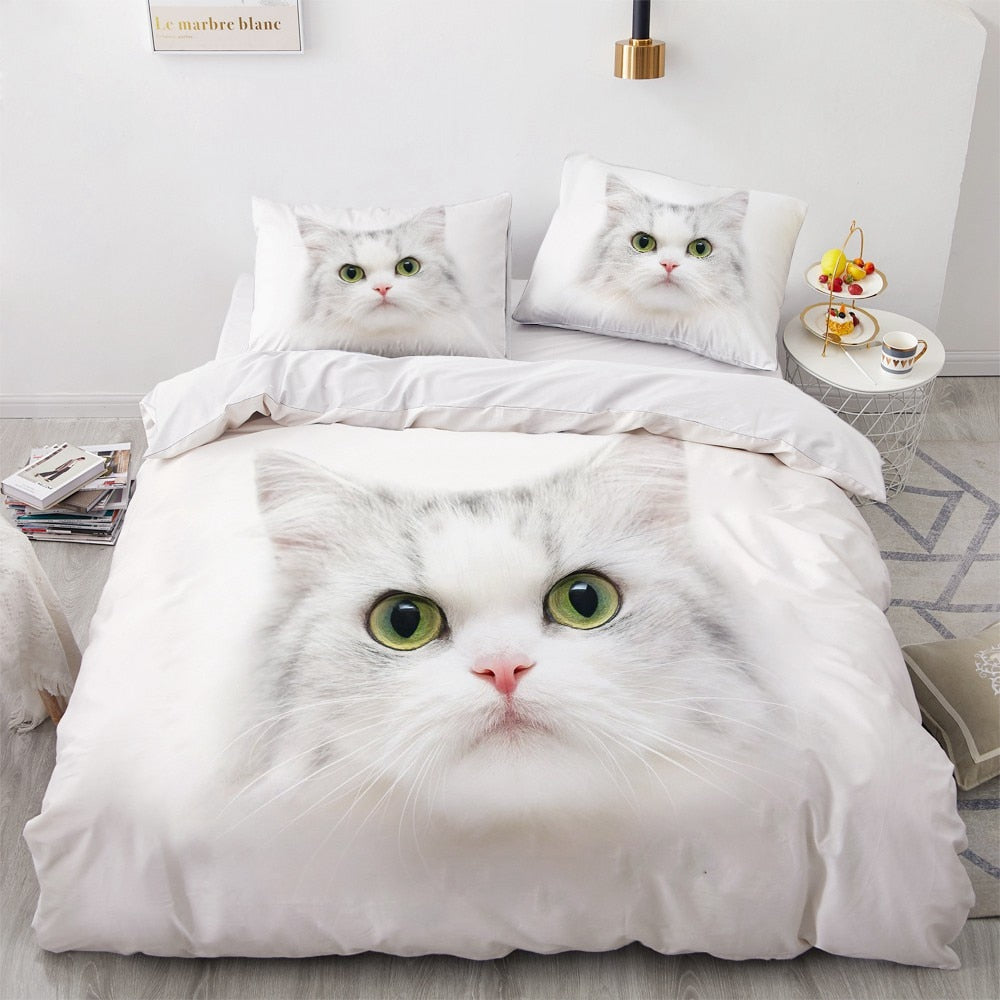 Capa De Edredon Branca Gato Branco Com Olhos Verdes