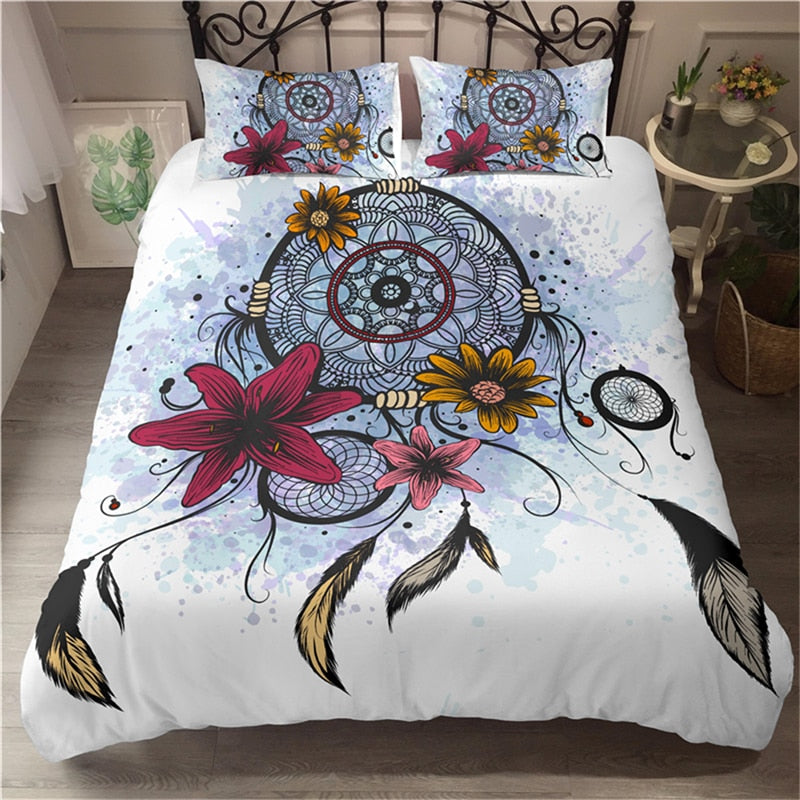 Capa De Edredon Dream Catcher Branco E Azul