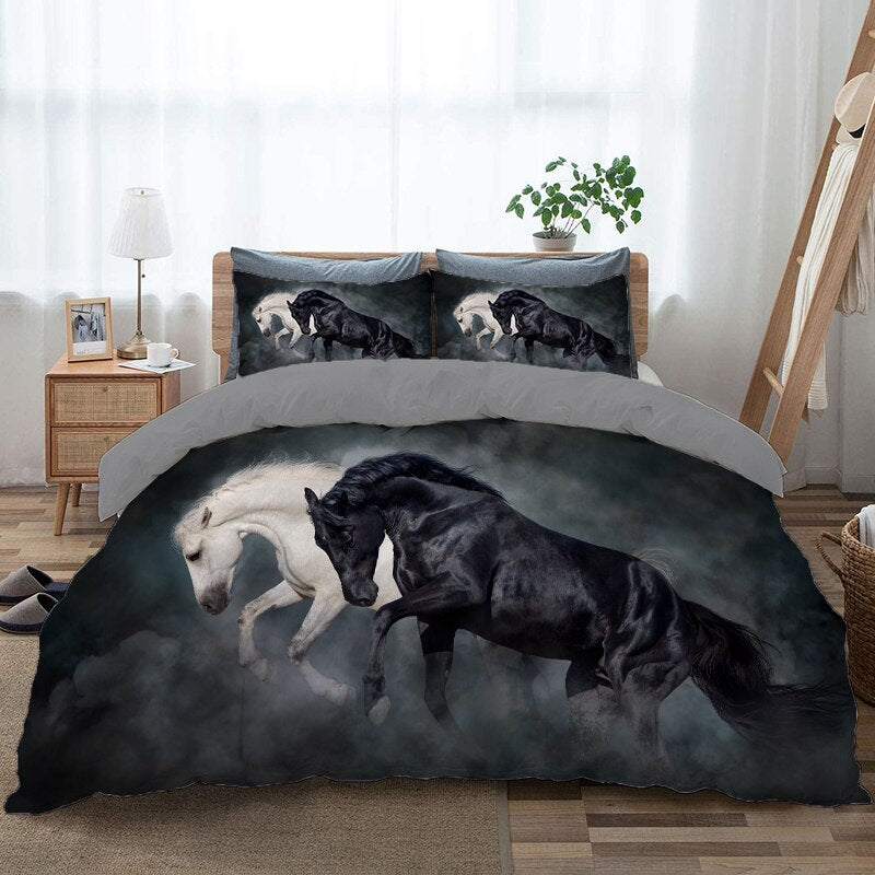 Capa De Edredon Cavalo Branco E Cavalo Preto