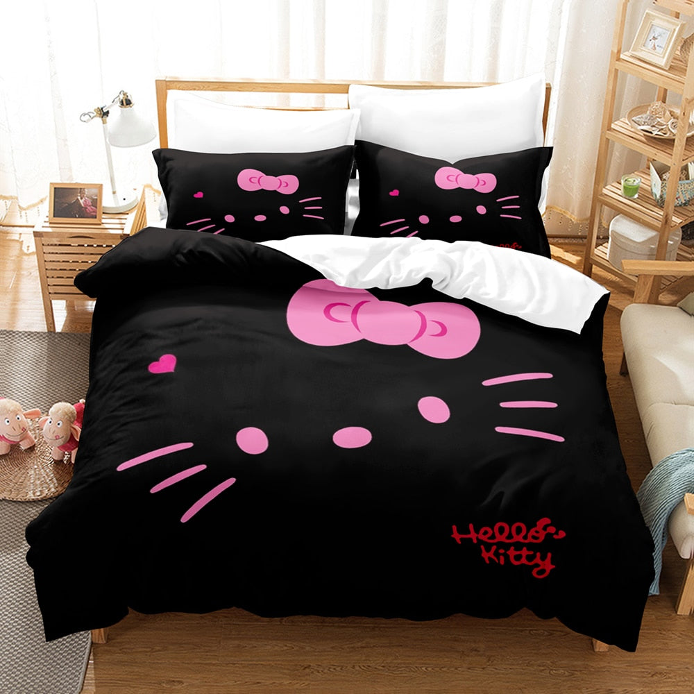 Capa De Edredon Hello Kitty Preto E Rosa