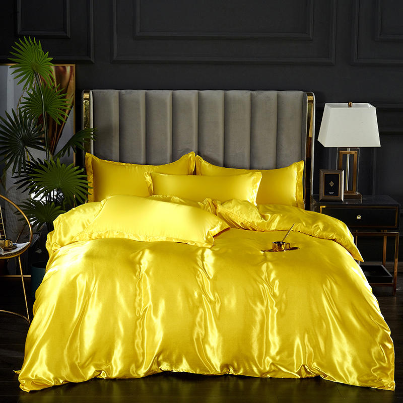 Capa De Edredom De Cetim Amarelo Brilhante