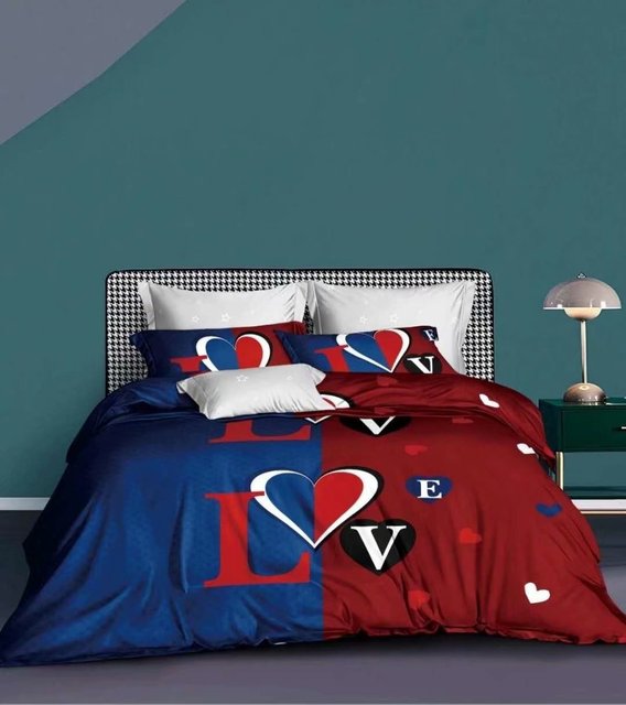 Capa De Edredon Love Vermelho E Azul