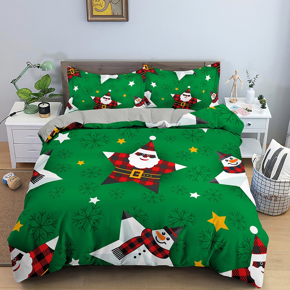 Capa De Edredom Verde Papai Noel E Boneco De Neve