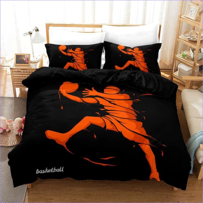 Capa De Edredom De Basquete Preto E Laranja