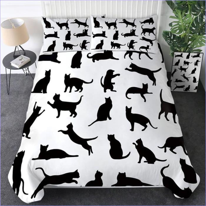 Capa De Edredom Com Vários Gatos Pretos