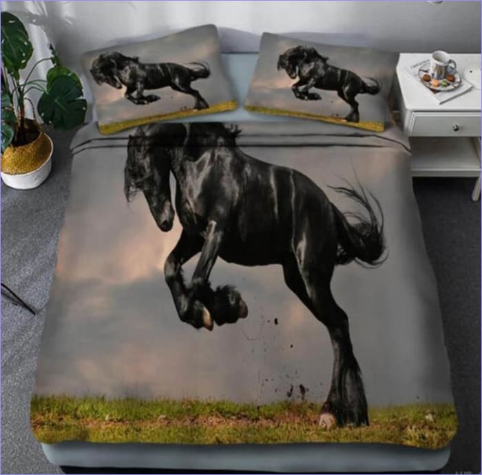 Capa De Edredon Elegante Cavalo Preto