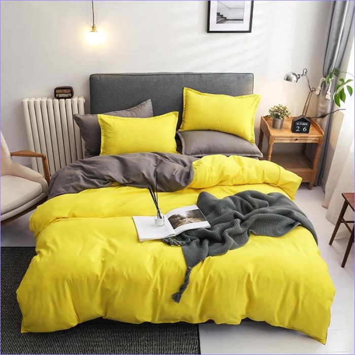 Capa De Edredon Cinza E Amarelo