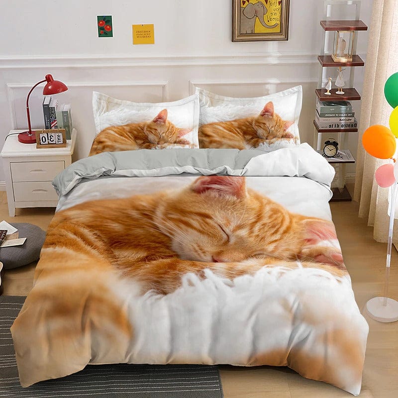 Capa De Edredom Com Estampa De Gato Vermelho