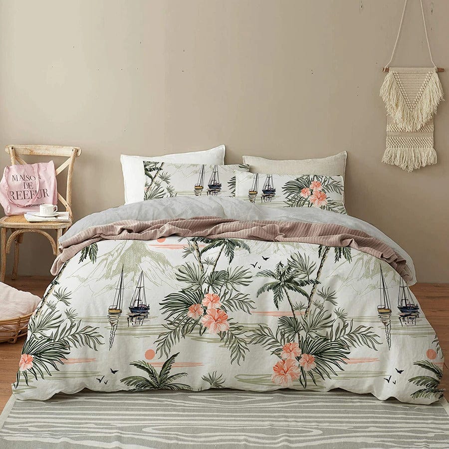 Capa De Edredom Com Estampa Tropical E Barcos