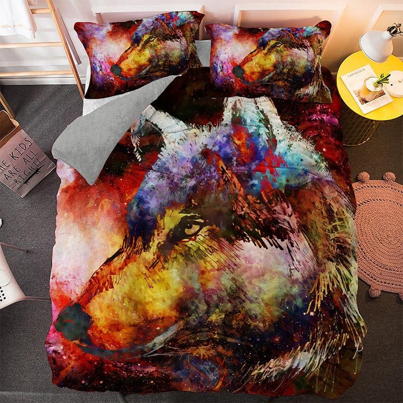 Capa De Edredom Com Estampa De Lobo Multicolorida