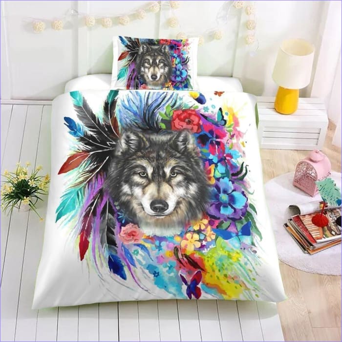 Capa De Edredom De Lobo Colorido