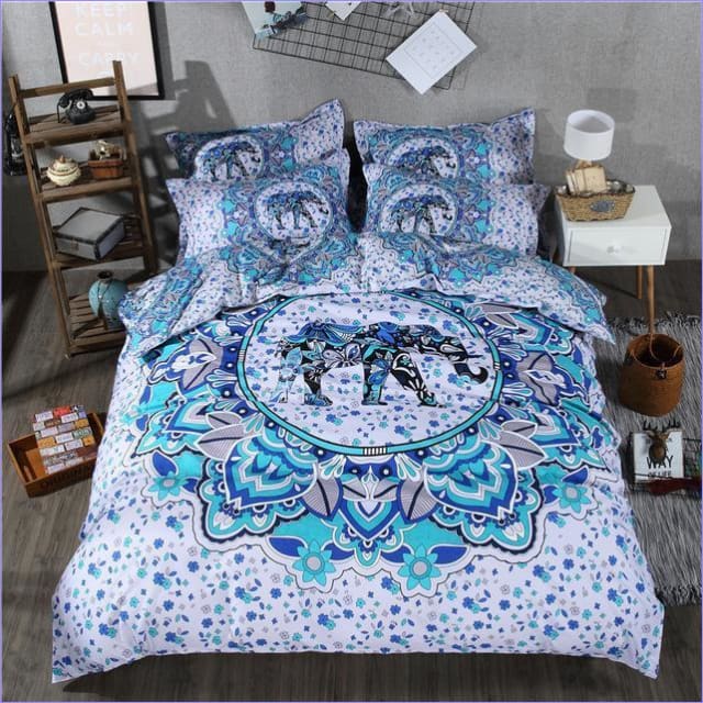Capa De Edredon Mandala Elefante Azul
