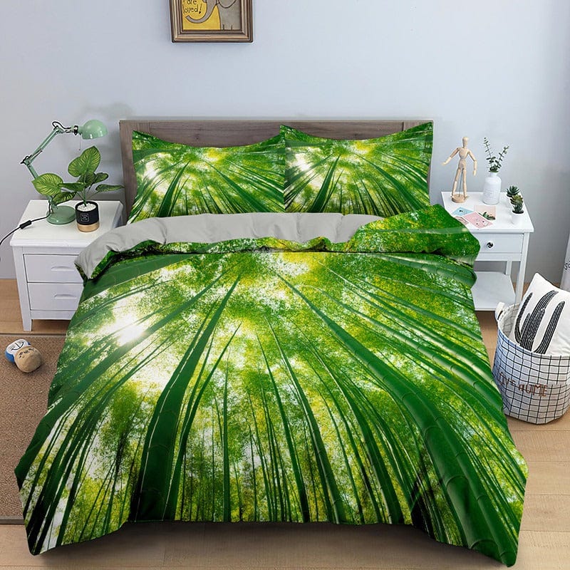 Capa De Edredom Com Padrão De Bambu Verde