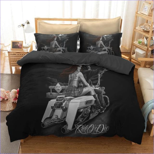 Capa De Edredom De Caveira De Motociclista