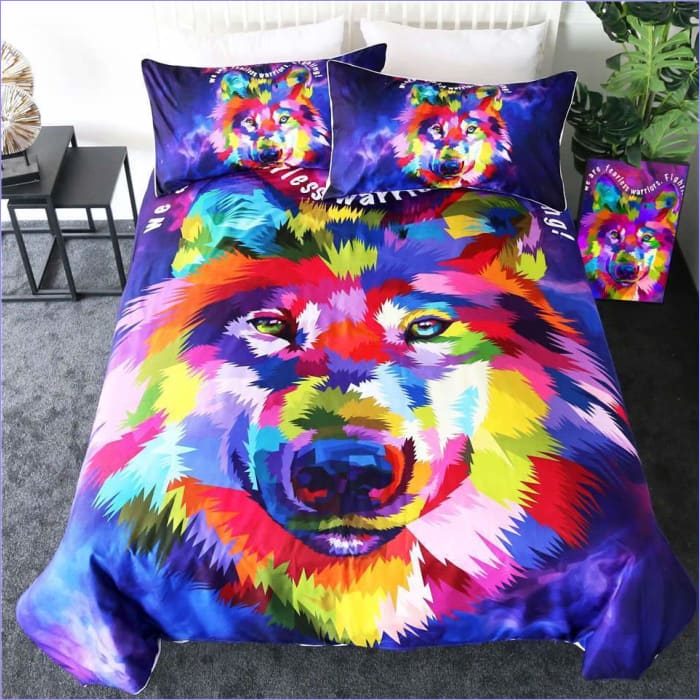 Capa De Edredon Cabeça De Lobo Multicolorida