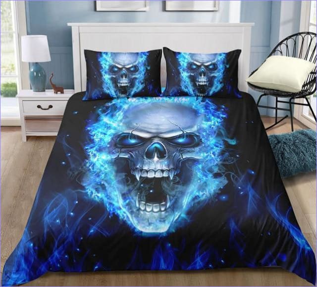 Capa De Edredon Caveira Motoqueiro Fantasma Azul