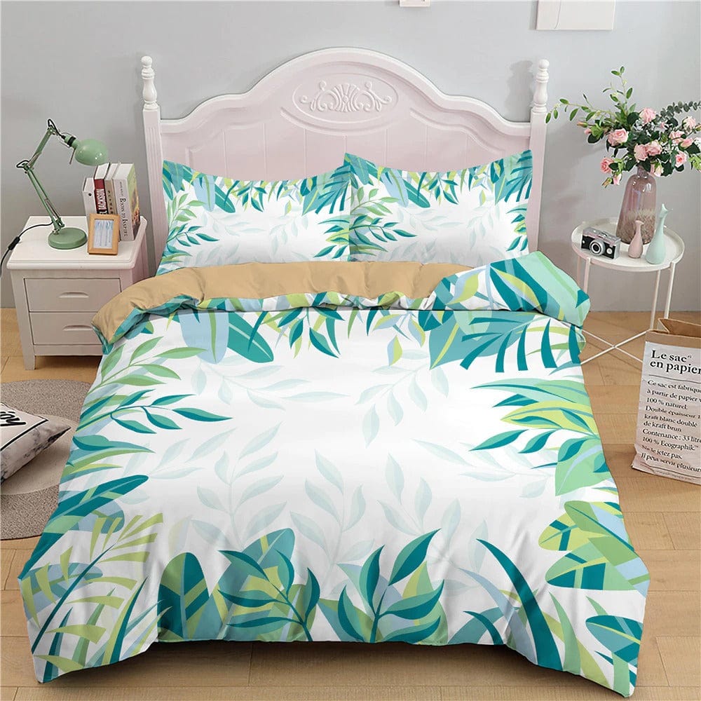 Capa De Edredom Tropical 2 Pessoas Verde E Branco