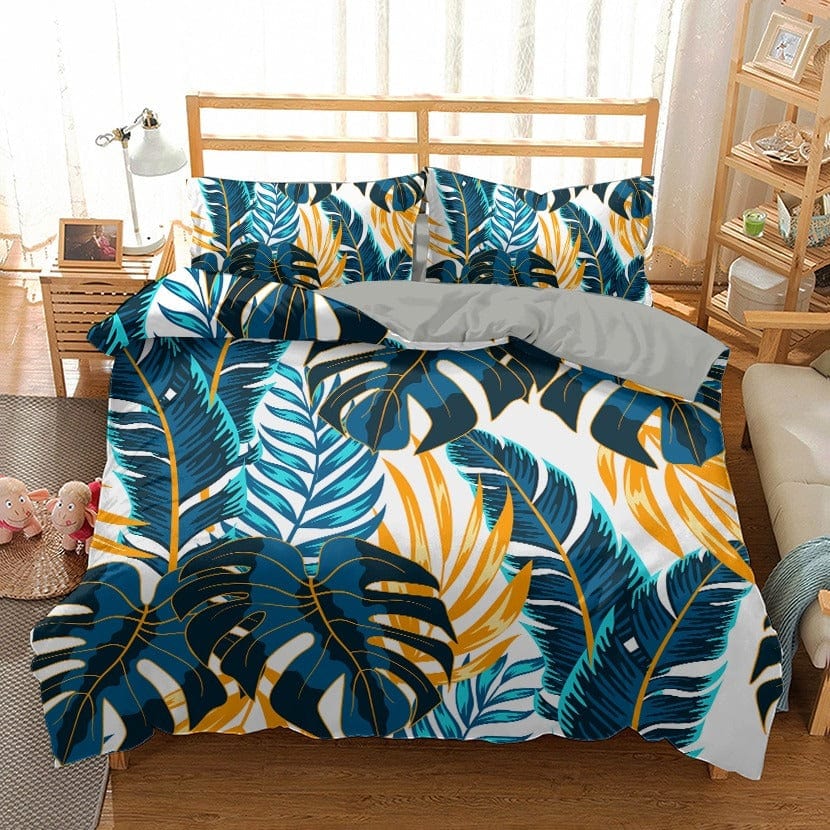 Capa De Edredom Tropical Azul E Laranja