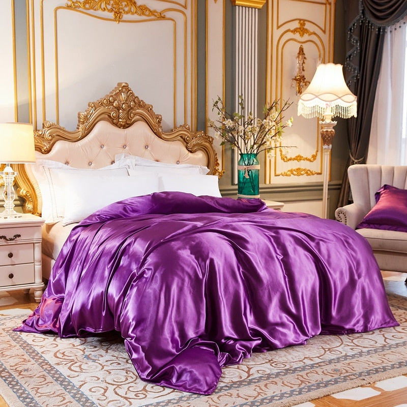 Capa De Edredon De Cetim De Seda Gelo Roxo