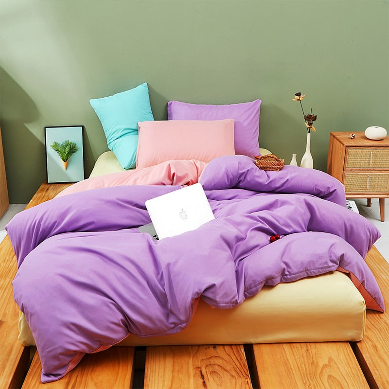 Conjunto De Cama Pastel Roxo E Rosa