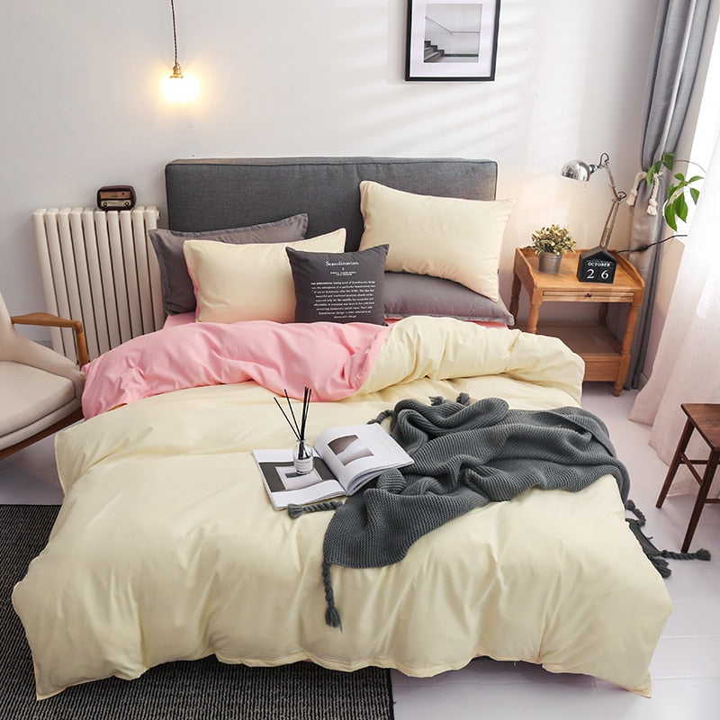 Conjunto De Cama Reversível Bege E Rosa