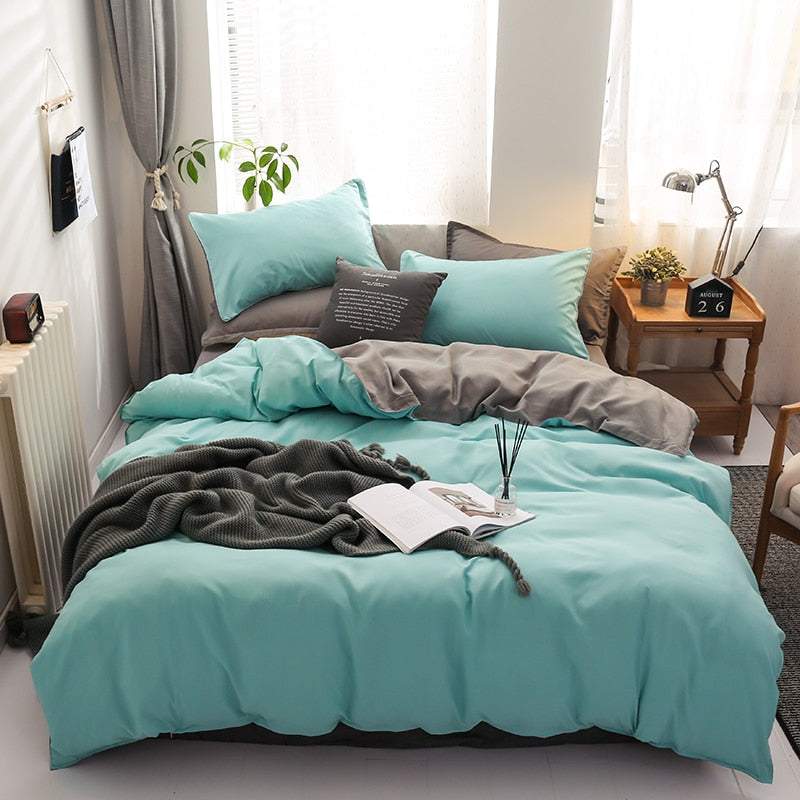 Conjunto De Cama Reversível Azul Claro E Cinza