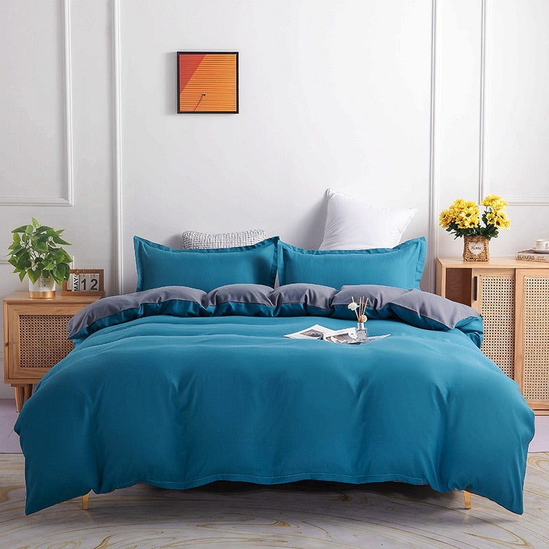 Conjunto De Cama Reversível Azul E Cinza