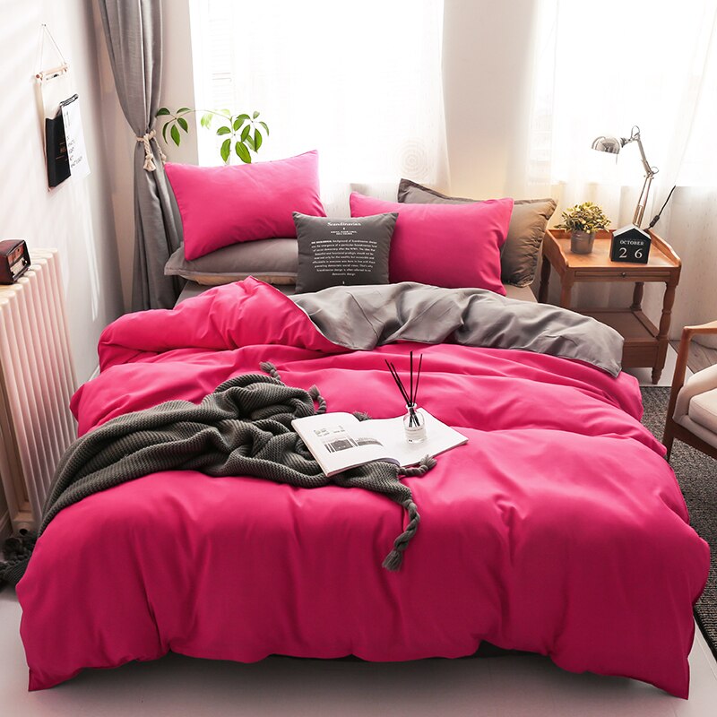 Conjunto De Cama Reversível Rosa E Cinza