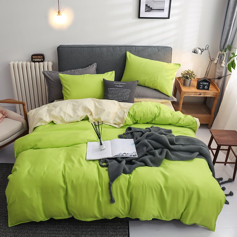 Conjunto De Cama Reversível Verde E Bege