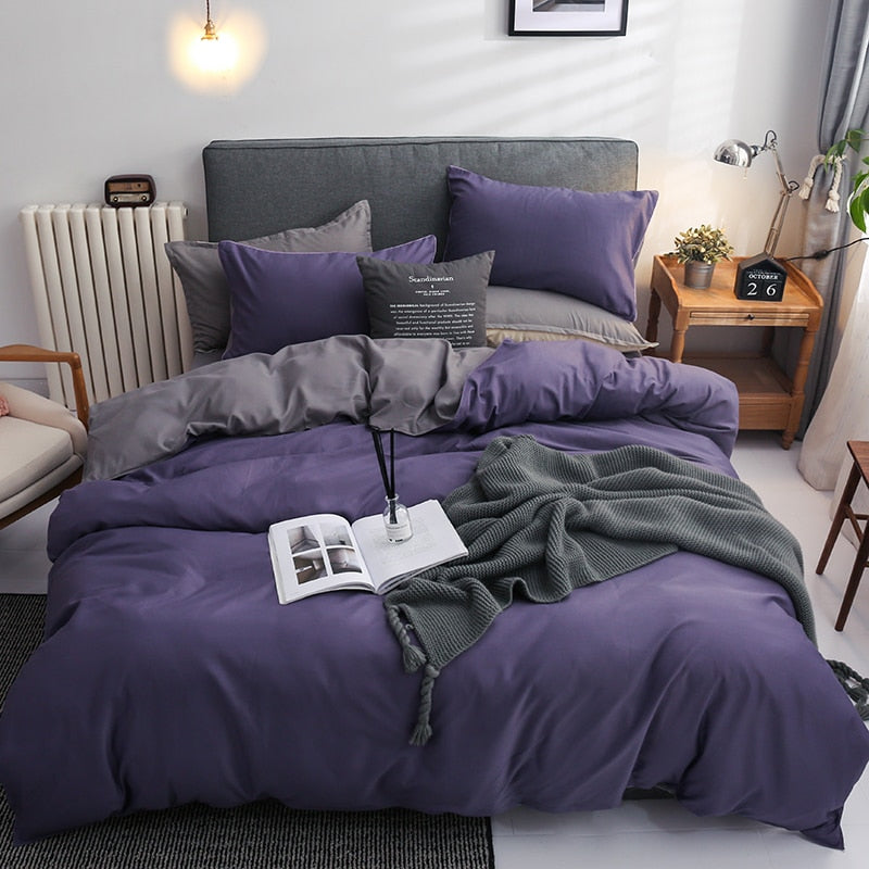 Conjunto De Cama Reversível Roxo E Cinza
