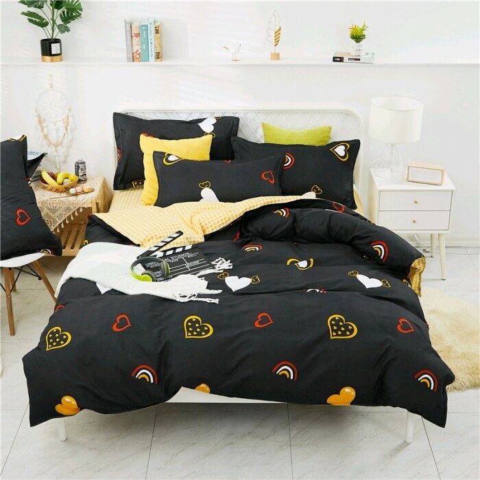 Conjunto De Cama Preto Escandinavo Coração