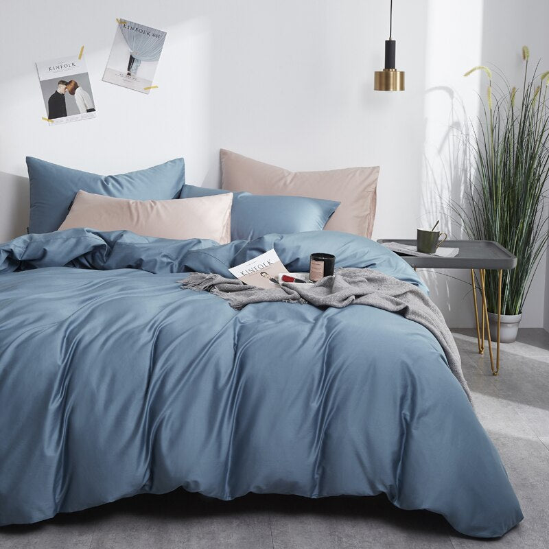 Conjunto De Cama Simples 100% Algodão Azul