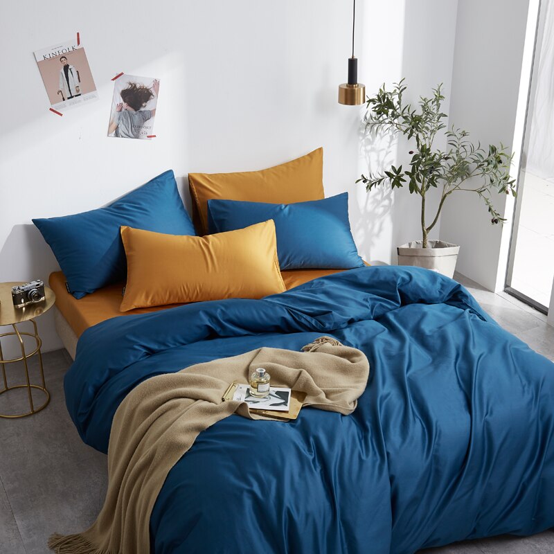Conjunto De Cama Simples 100% Algodão Azul Pato