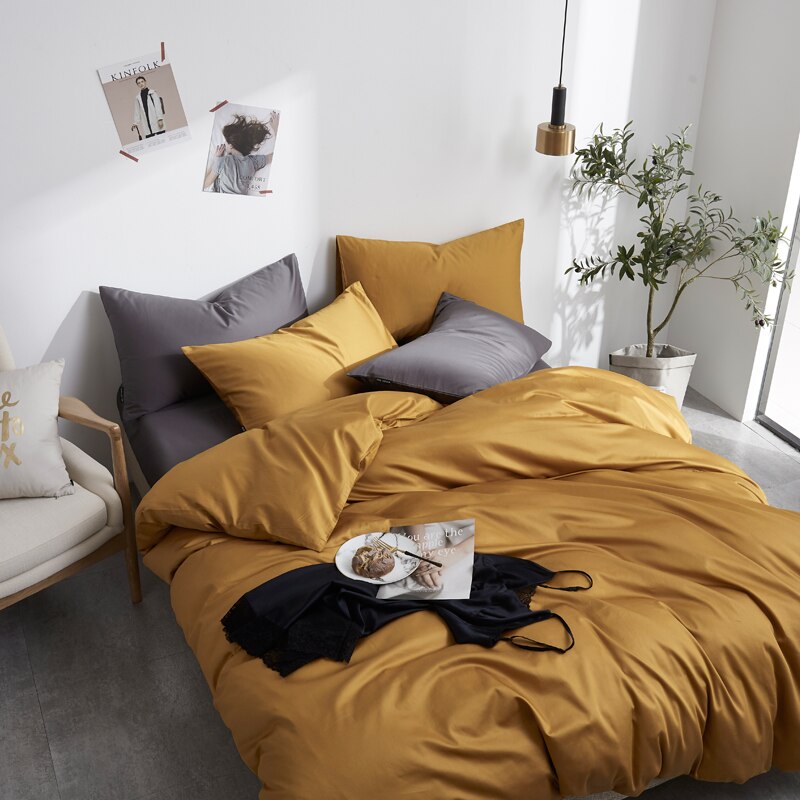 Conjunto De Cama Simples 100% Algodão Amarelo