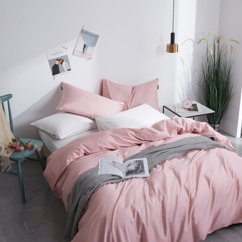 Conjunto De Cama Liso 100% Algodão Rosa