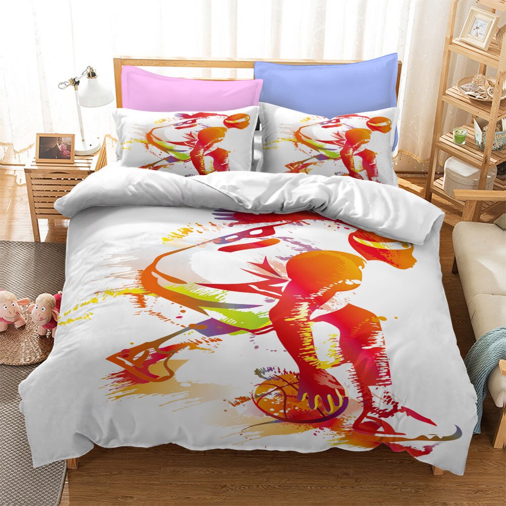 Capa De Edredom Branca Multicolorida Para Jogadores De Basquete