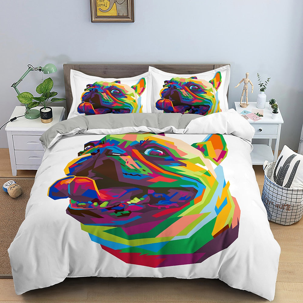 Capa De Edredom Branca Bulldog Multicolorida