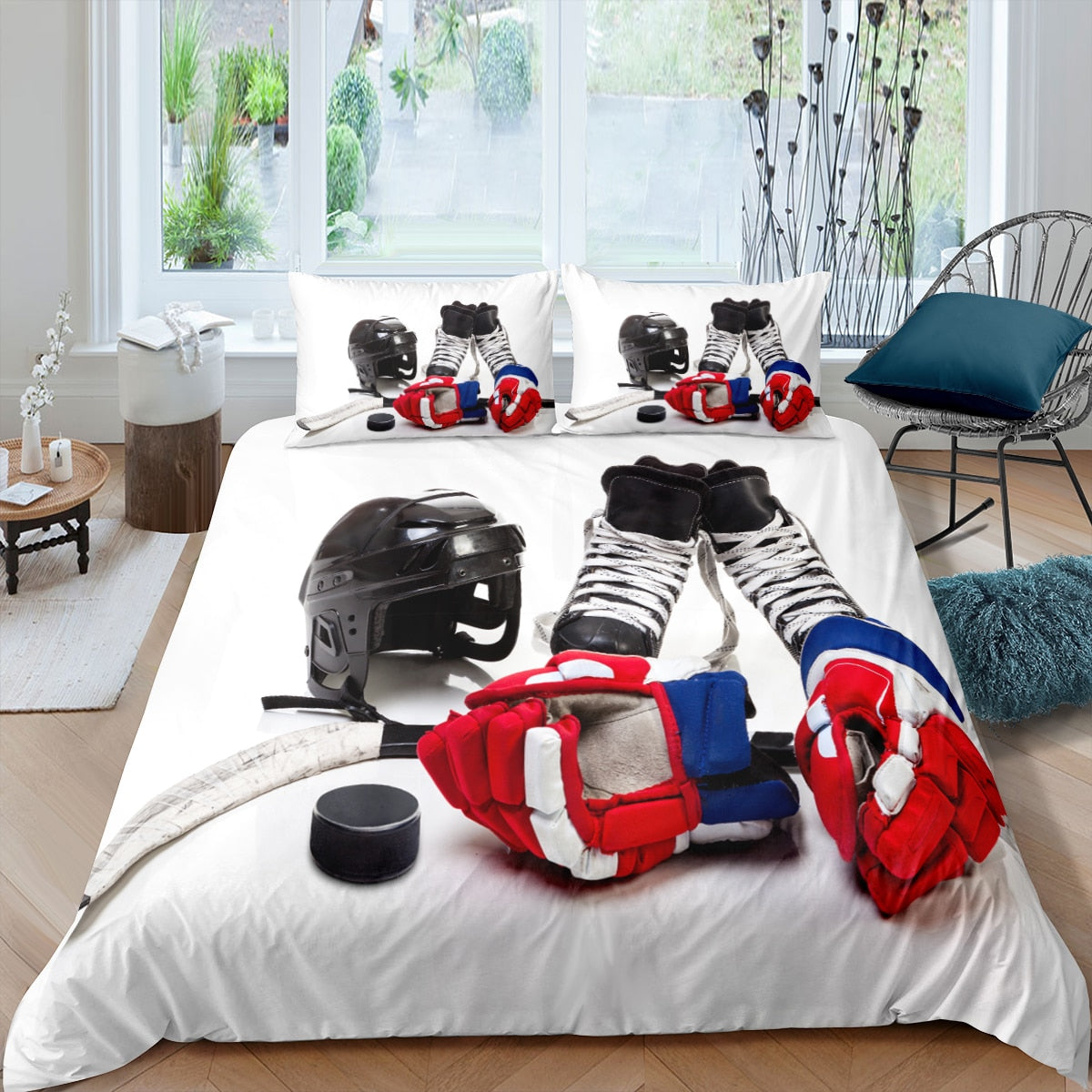 Capa De Edredom Branca Para Hóquei No Gelo