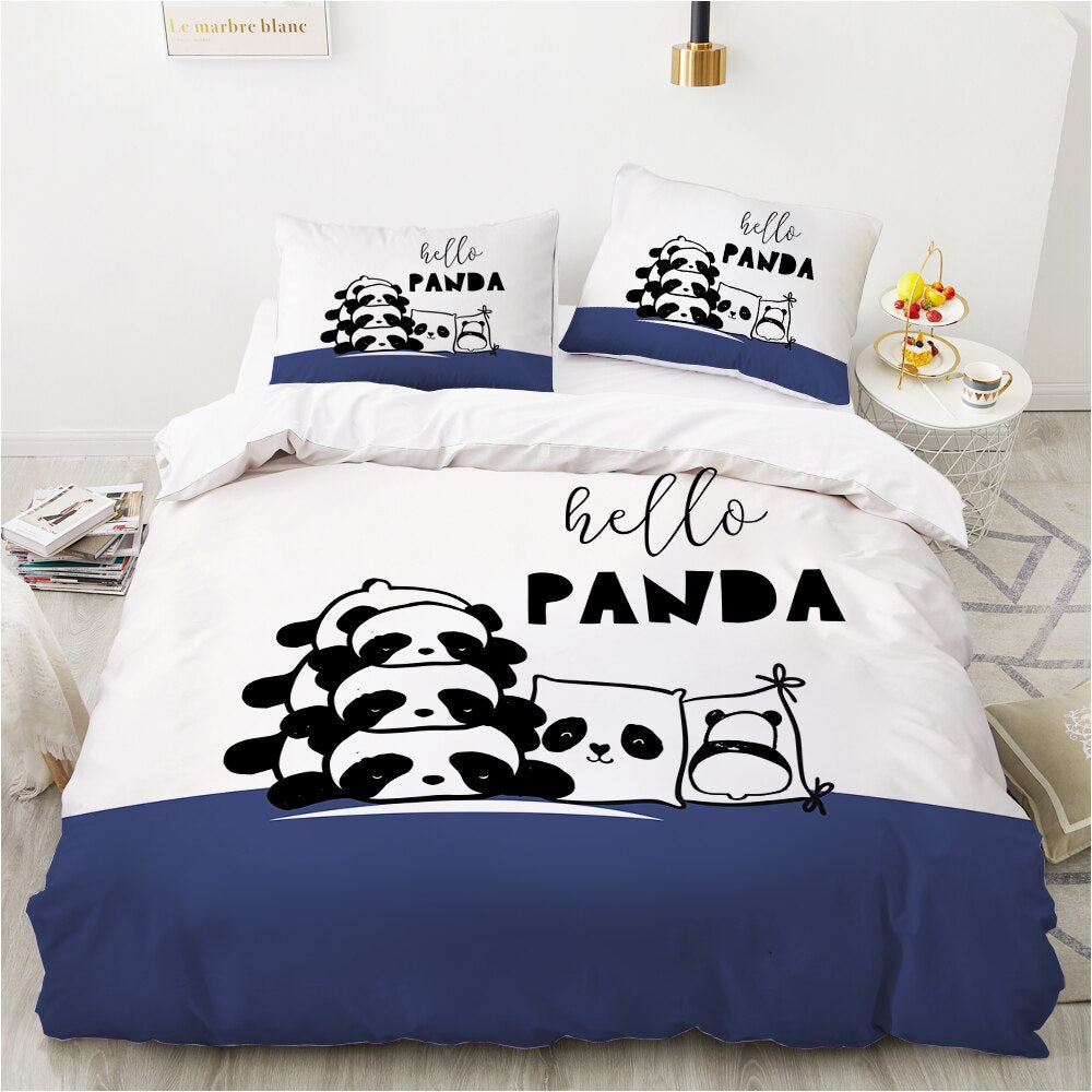Capa De Edredom Pandas Azul E Branco Fofo