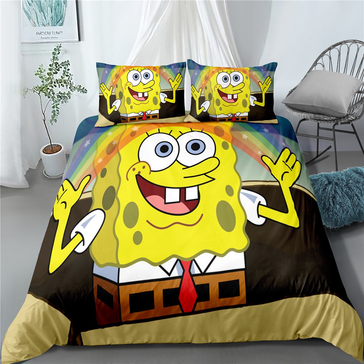 Capa De Edredom Bob Esponja Arco-Íris Calça Quadrada