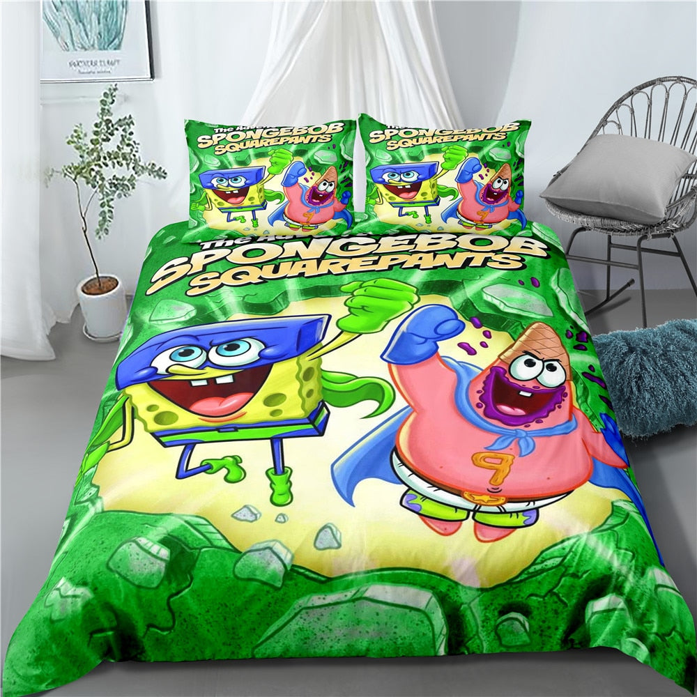 Capa De Edredom Bob Esponja Calça Quadrada E Patrick Super Heroes