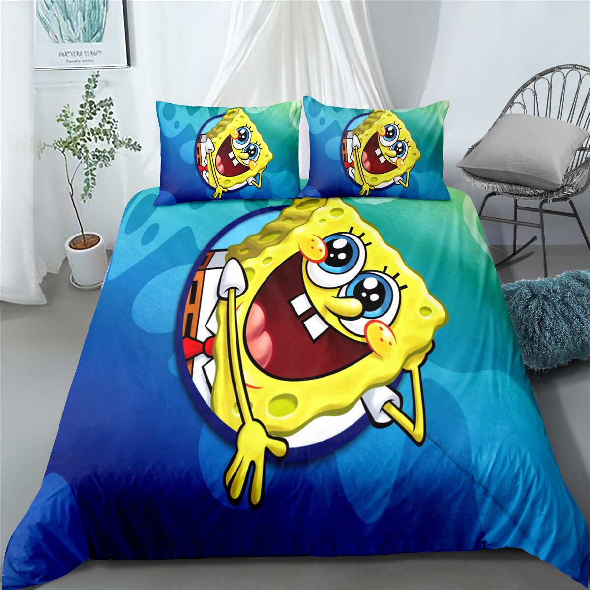 Capa De Edredon Happy Bob Esponja Calça Quadrada