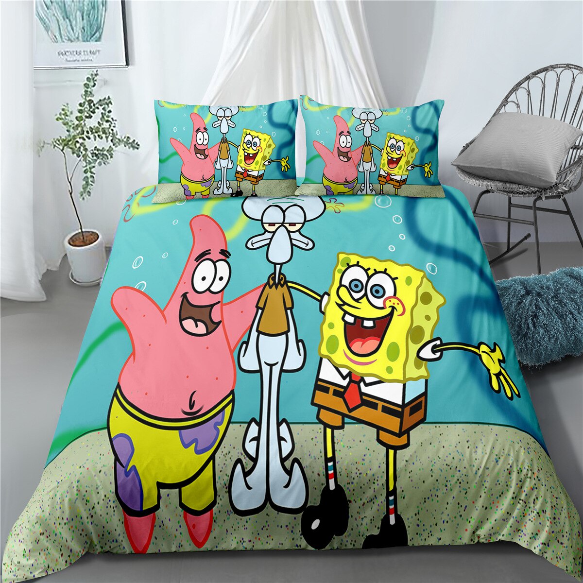 Bob Esponja Calça Quadrada Patrick E Carlo Capa De Edredom