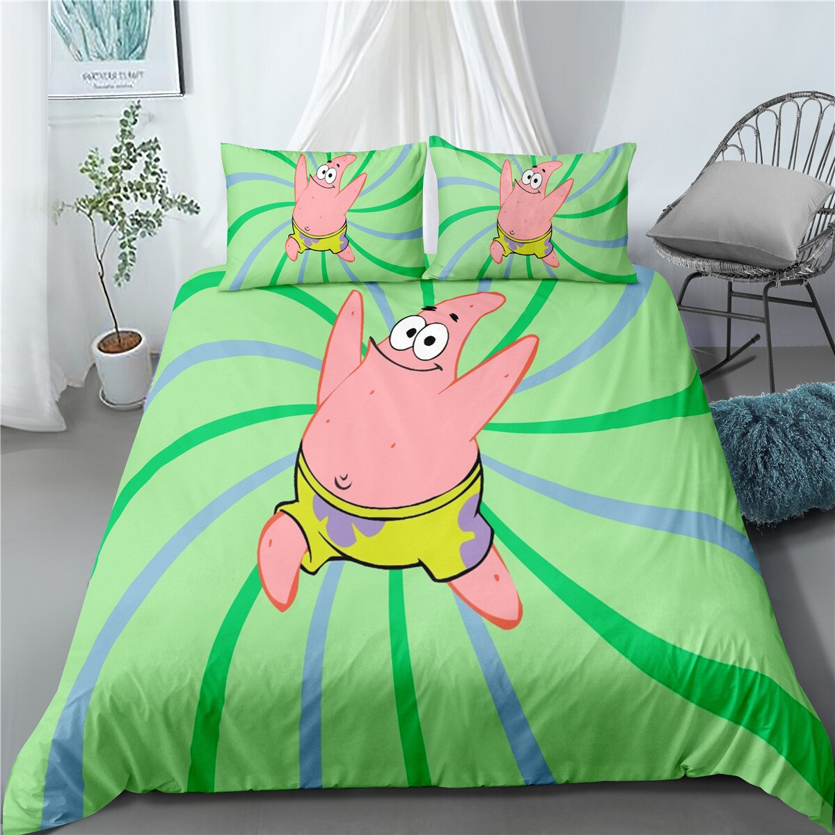Capa De Edredom Bob Esponja Calça Quadrada Patrick Verte