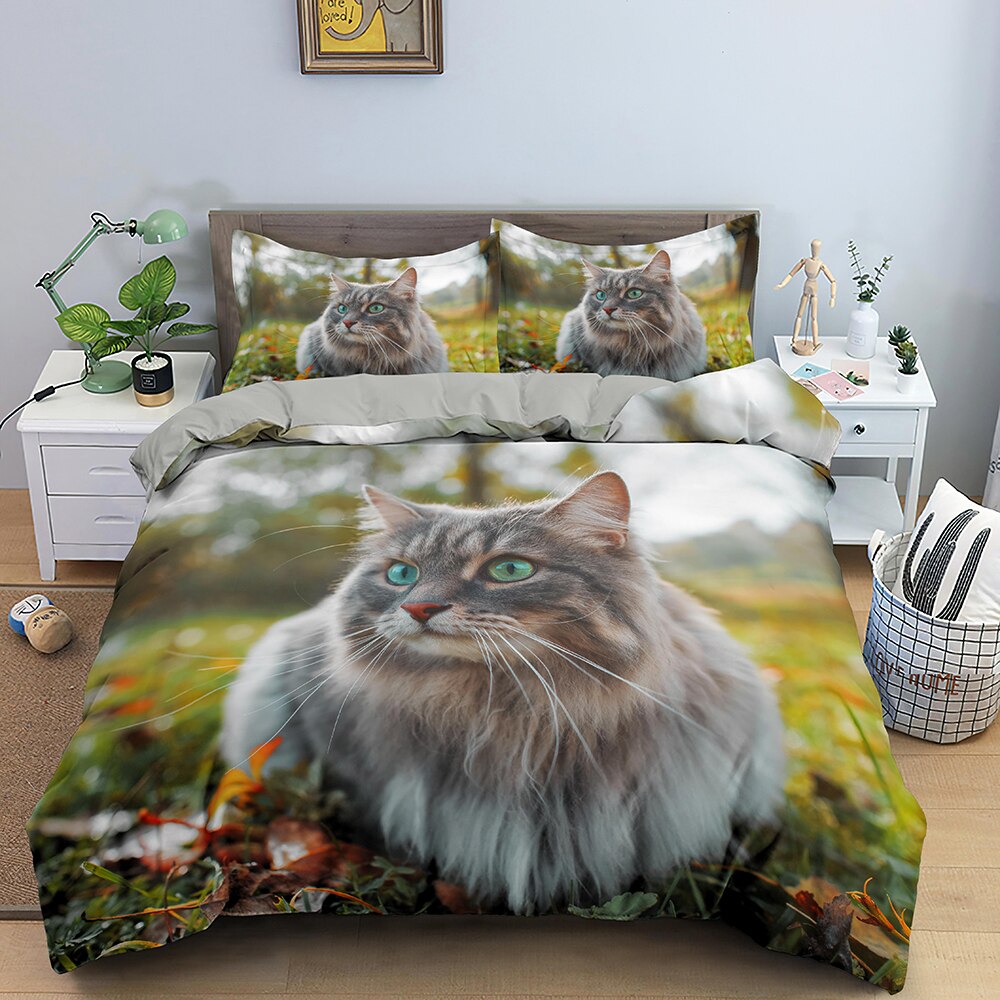 Capa De Edredom Cinza Maine Coon Cat