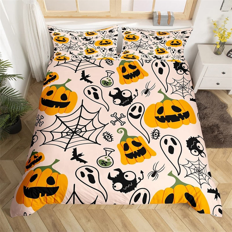 Capa De Edredom De Halloween Com Abóbora E Teia De Aranha