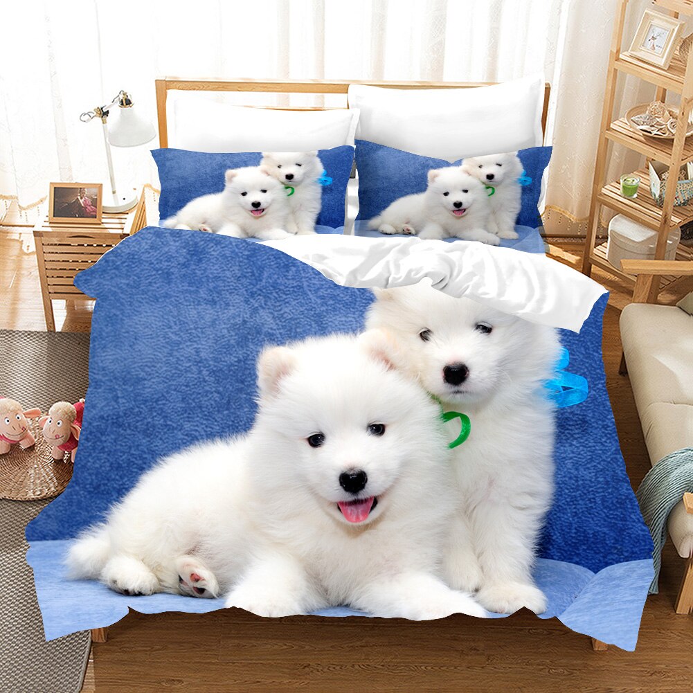 Capa De Edredom Para Dois Cachorrinhos Samoiedos