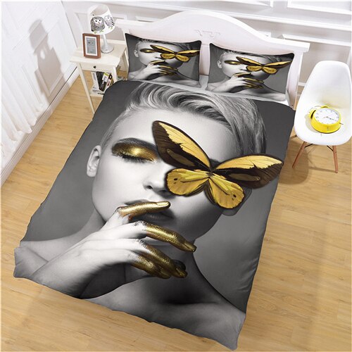 Capa De Edredom Feminina Preta, Branca E Dourada