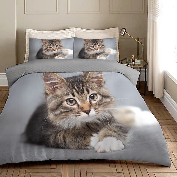 Capa De Edredom Cinza Maine Coon Gatinho