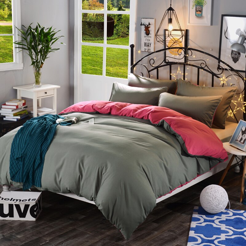 Capa De Edredon De Poliéster Cinza E Rosa